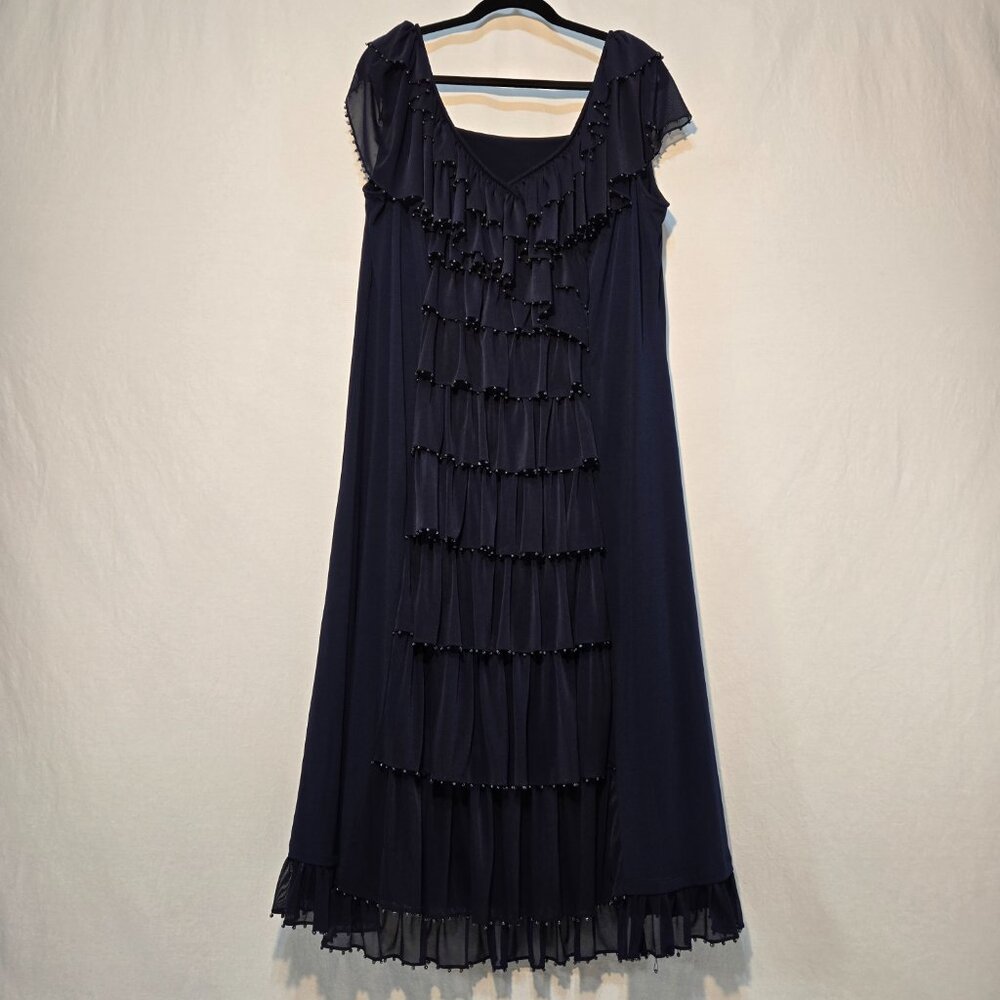 ZAFTIQUE Feminine Romantic NAVY Cascade Ruffle Formal Dress Size 2X New NO Tags!